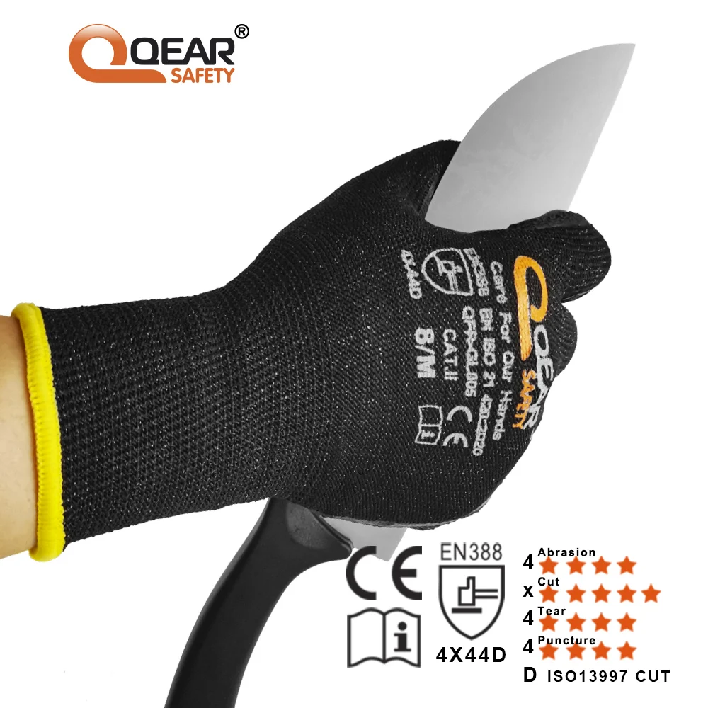 QearSafety Black HPPE Cut 5 Resistance Work Safety Glove Latex Rubber Palm Coated Heavy and Medium Job Handling Protect | Безопасность и