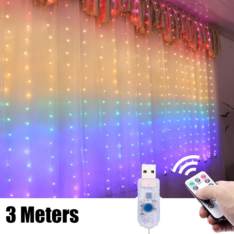 

LED Curtain String Lights USB Remote Control Curtain Lights Garland Window Curtain Lamp Christmas Decor Home Bedroom Decorations