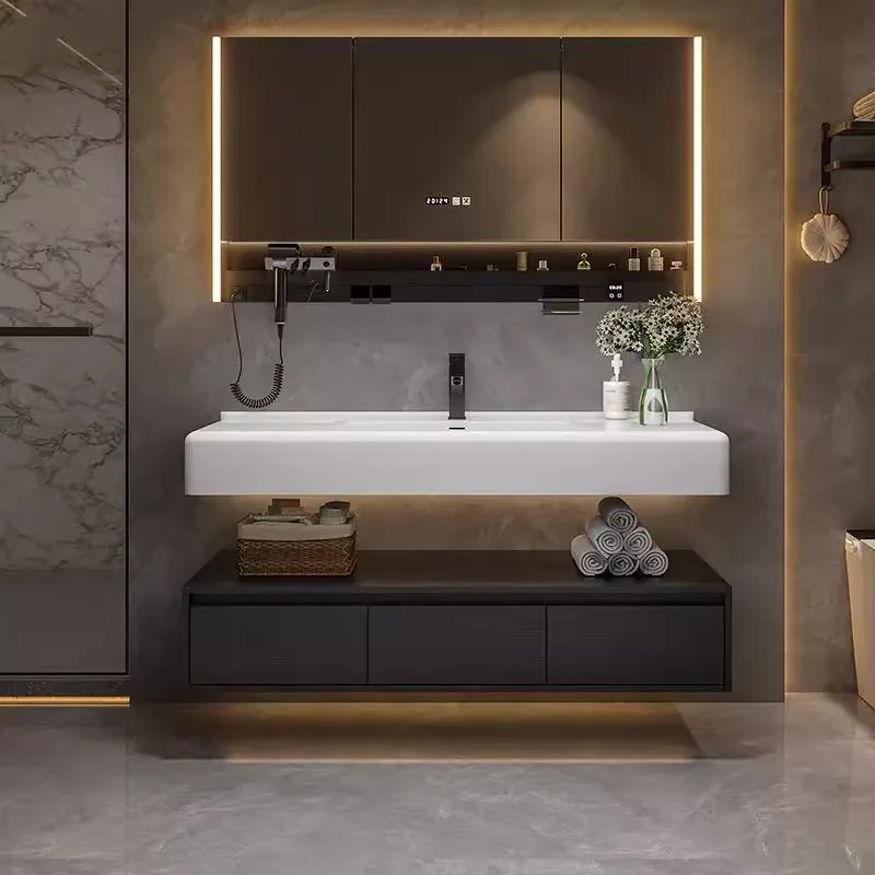 ตู้กระจกห้องน้ำทันสมัยพร้อมอ่างล้างหน้า ตู้เก็บของในห้องน้ำ ดีไซน์ทันสมัย เฟอร์นิเจอร์ห้องน้ำ 1