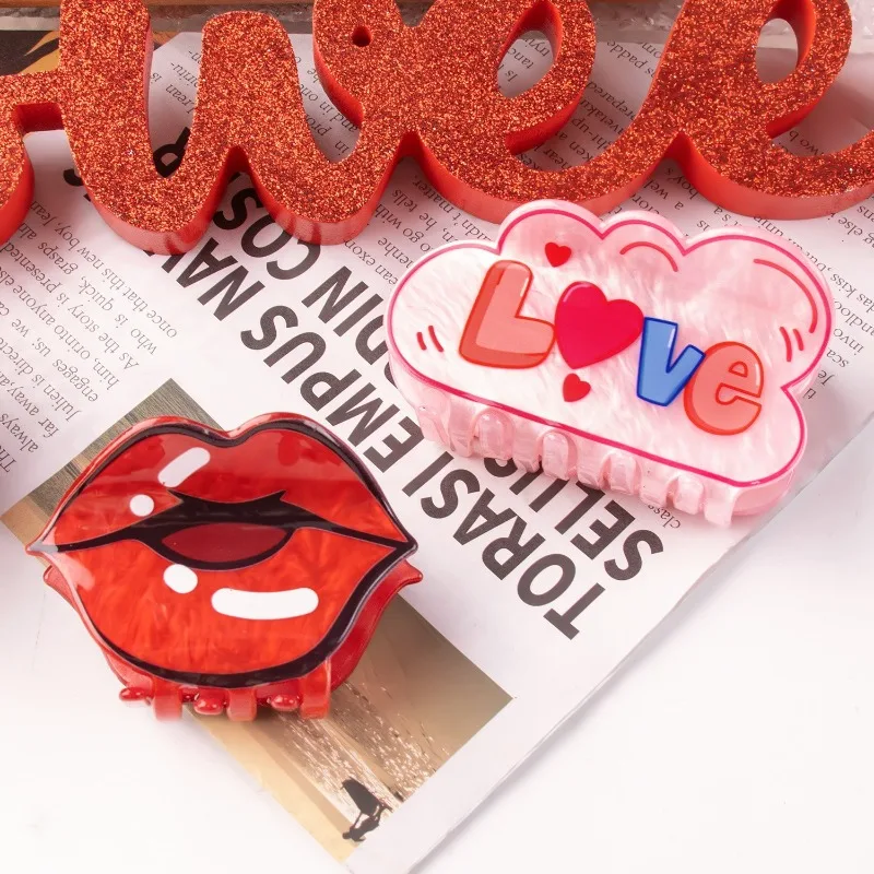 New Fun Lip Kiss Clip for Women's Valentine's Day Shark Hair Clip for Headwear Clip