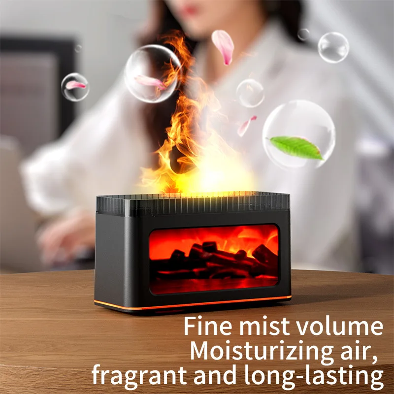 USB Desktop 3D Flame Aroma Diffuser Humidifier 7 Colors Simulation Light Aromatherapy Air Purifier for Bedroom/Essential Oil Set 6