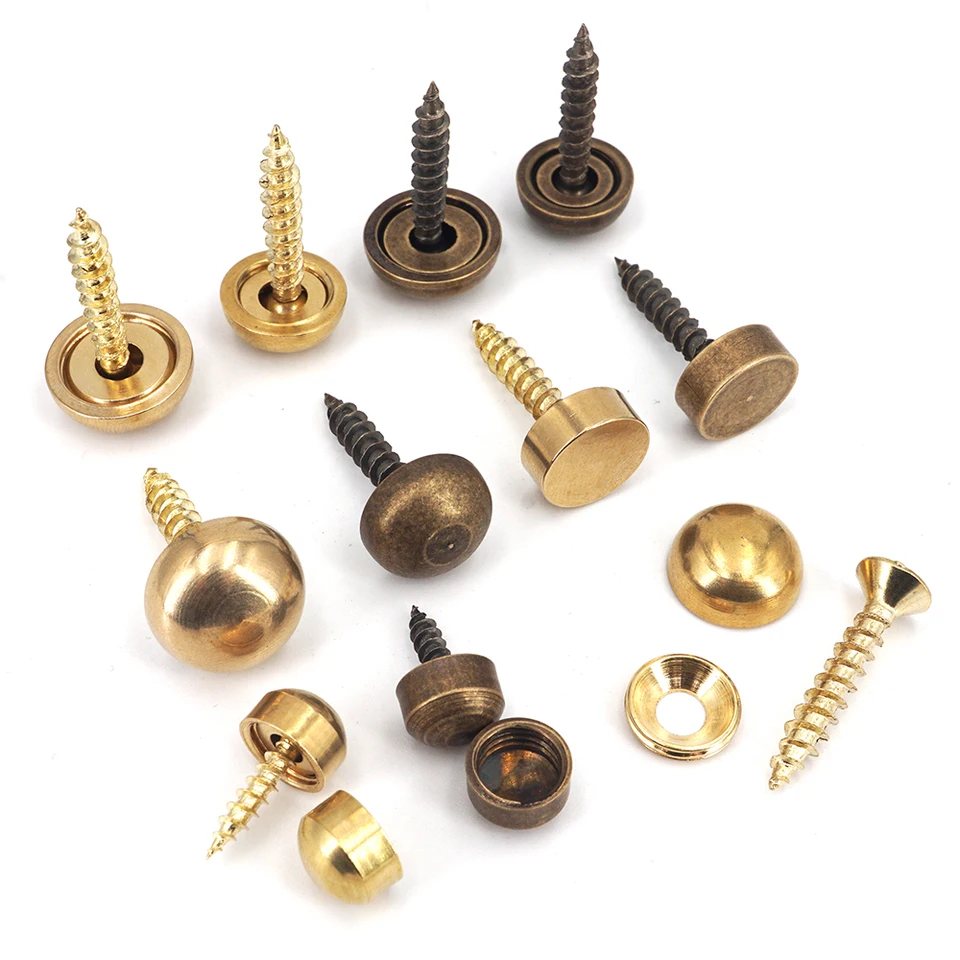 24 Sets Heavy-Duty Brass Decorative Screws - 1 Inch (25mm) Self-Tapping, With Caps & Screwdriver