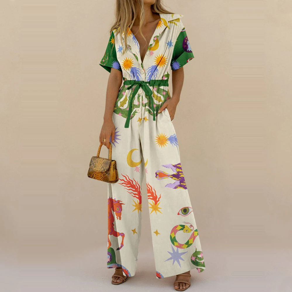 

Street Chic Floral Cotton High-Waisted Jumpsuit for Women