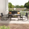 4 Piece Outdoor Patio Furniture Set, Wicker Patio Furniture with Glass Coffee Table, Rocking Wicker Bistro Set, for Backyard 4