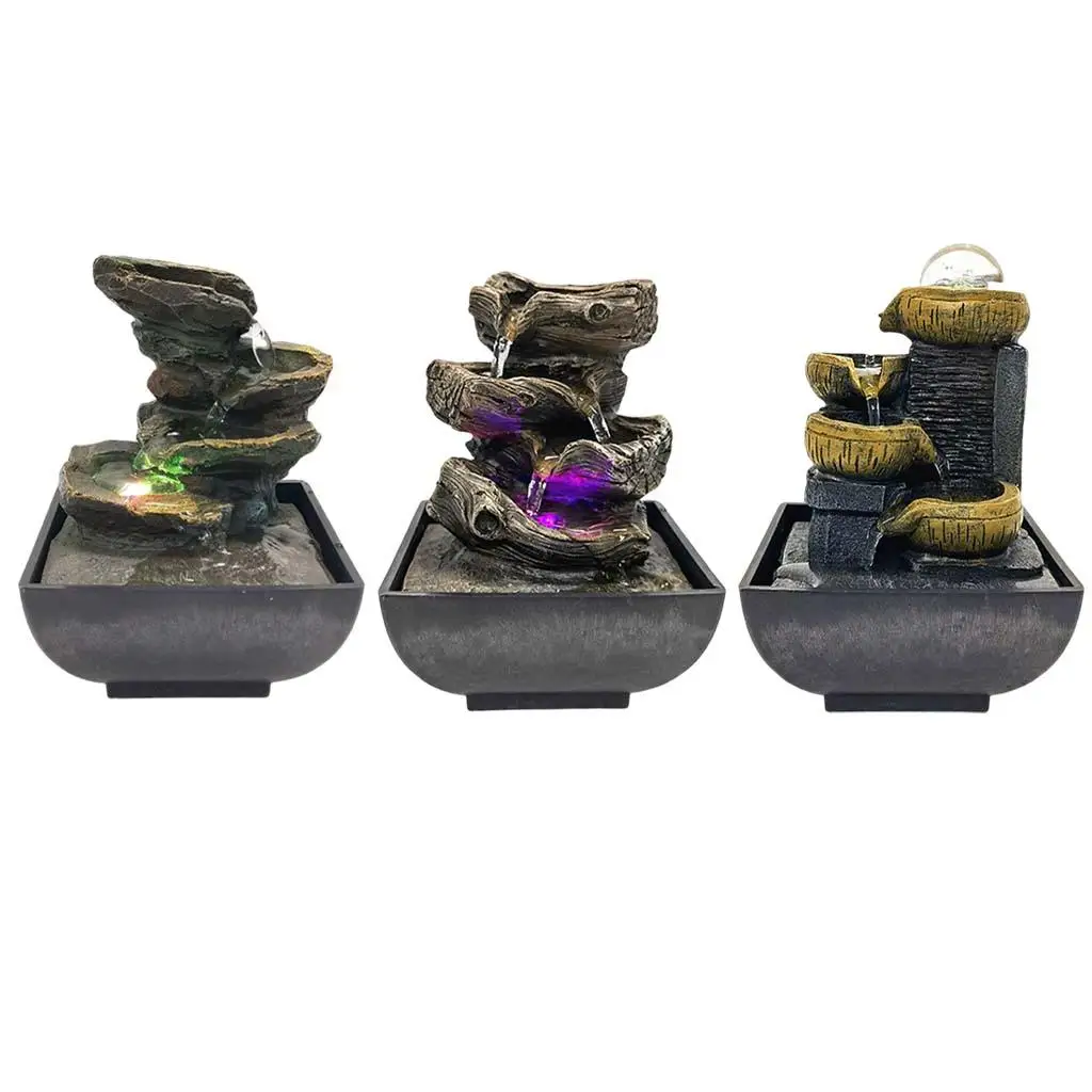3-Tier Desktop Water Fountain Decor W/LED Plug Type US Decorative Accent Soothing Relaxation Indoor Outdoor for Home Office water fountain