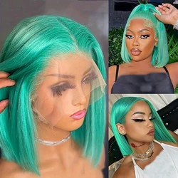 Green Colored Straight Short Bob Pixie Cut T Part HD Transparent Lace Wigs Human Hair 13X4 Frontal Wig For Woman Pre Plucked