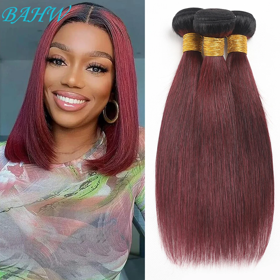 Human Hair Extensions Human Hair Bundles Burgundy Straight Brazilian Human Hair Bundles T1B/99J Red Straight Hair Weave Bundles 1/3/4 PCS Bundle Raw Extensions
