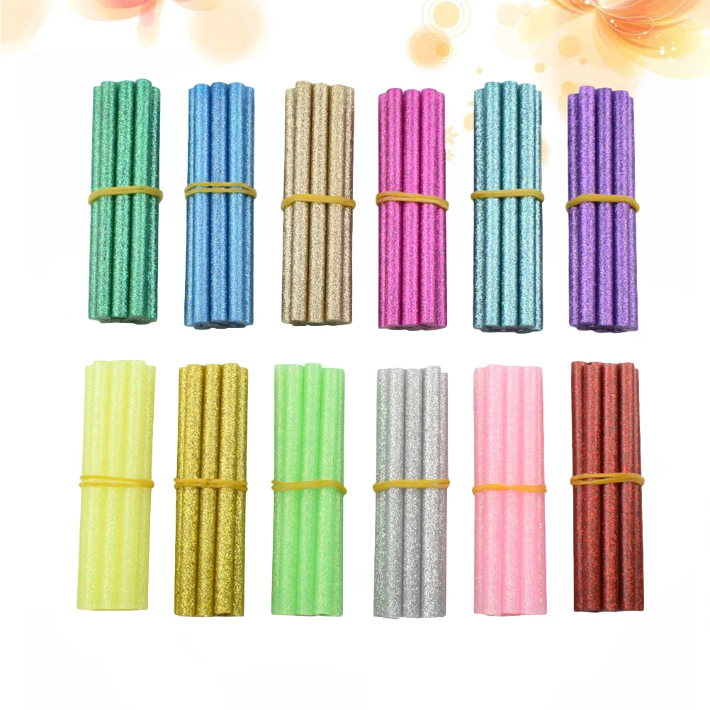 

60pcs DIY Glitter Hot Glue Sticks Mini Hot Melt Adhesive Sticks for Craft 12 Color