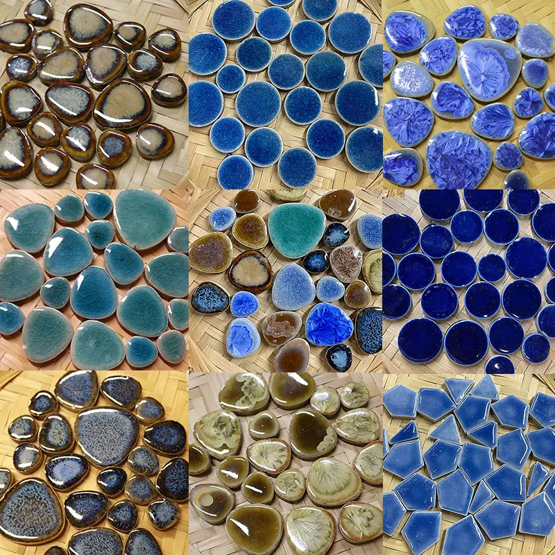 Glass Mosaic Tiles DIY Mosaic Supplies 100g Oval Ceramic Mosaic Tiles Multi Color Mosaic Piece DIY Making Stones for Craft Hobby Arts Home Wall Decoration