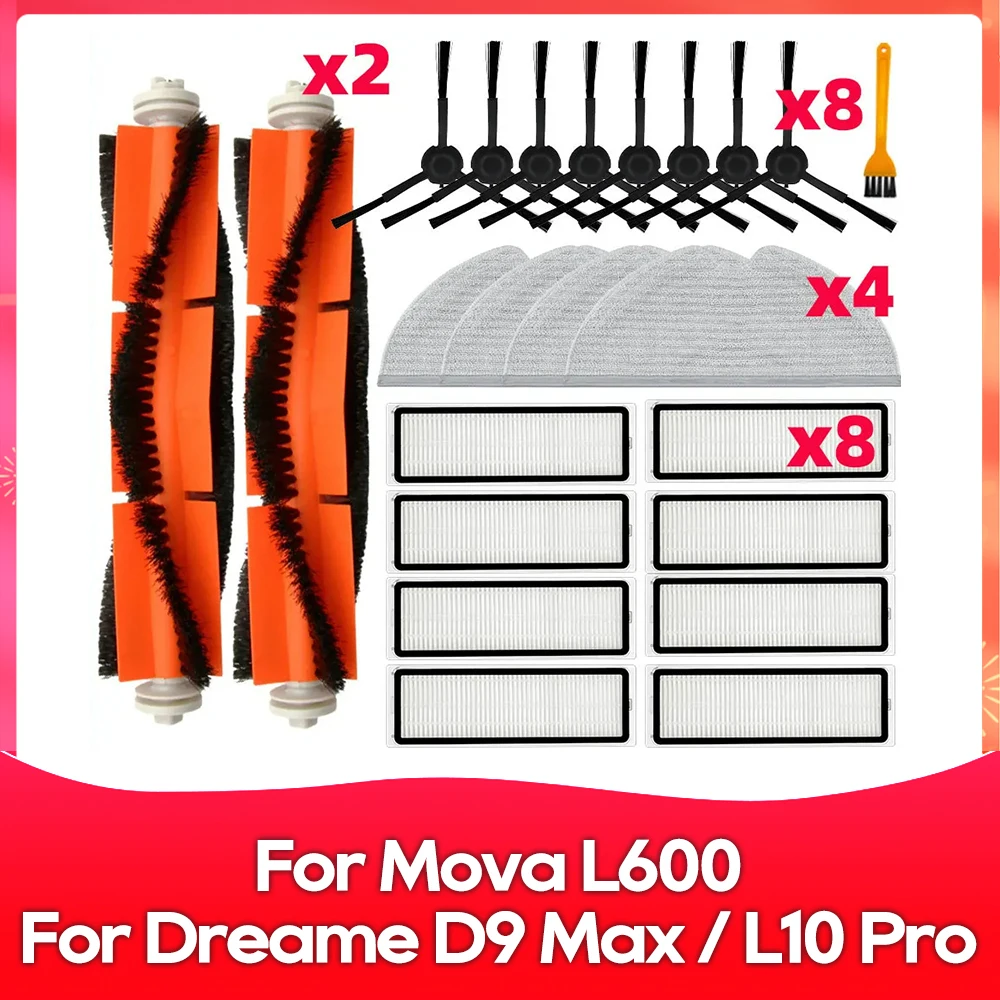 Adequado para Peças de Reposição e Acessórios de Substituição da Escova Principal Escova Lateral Filtro Hepa e Pano de Limpeza do Aspirador Mova L600 Z500 Rls4dreame d9 Maxl10 Pro.