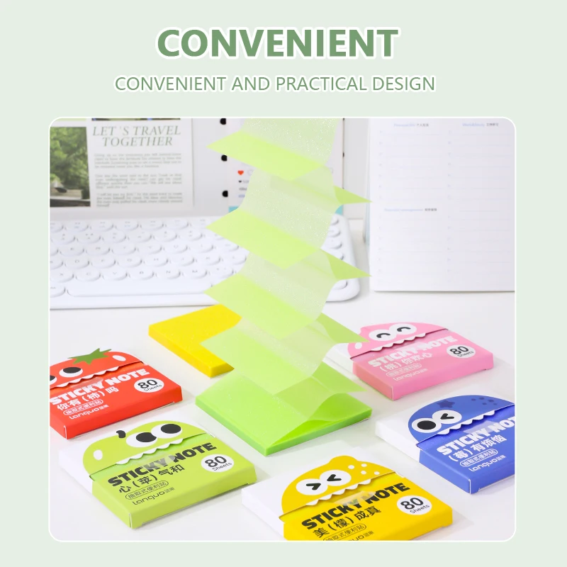 ​80 Sheets/Box Pull-Type Sticky Note Pearlescent Transparent Paper Self-Adhesive Memo Pads for Office & School Stationery Supply
