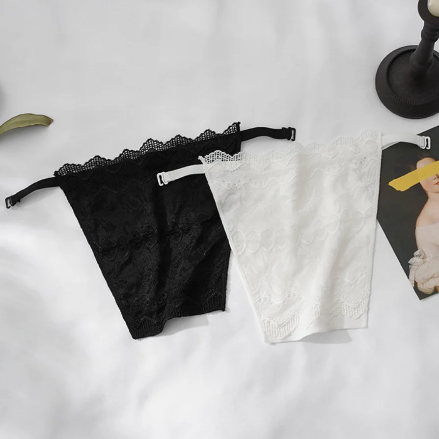 Double Layer Strapless Insert Wrapped Chest Transparent Mesh Lace Flower Anti-Glare Tube Top Thin Clip on Bralette women tube tops