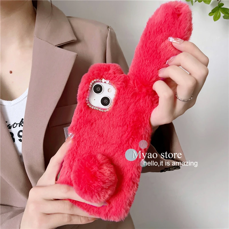 3D Rabbit Fluffy Fur Phone Case For Oneplus 11 10 Pro 8 8T 9