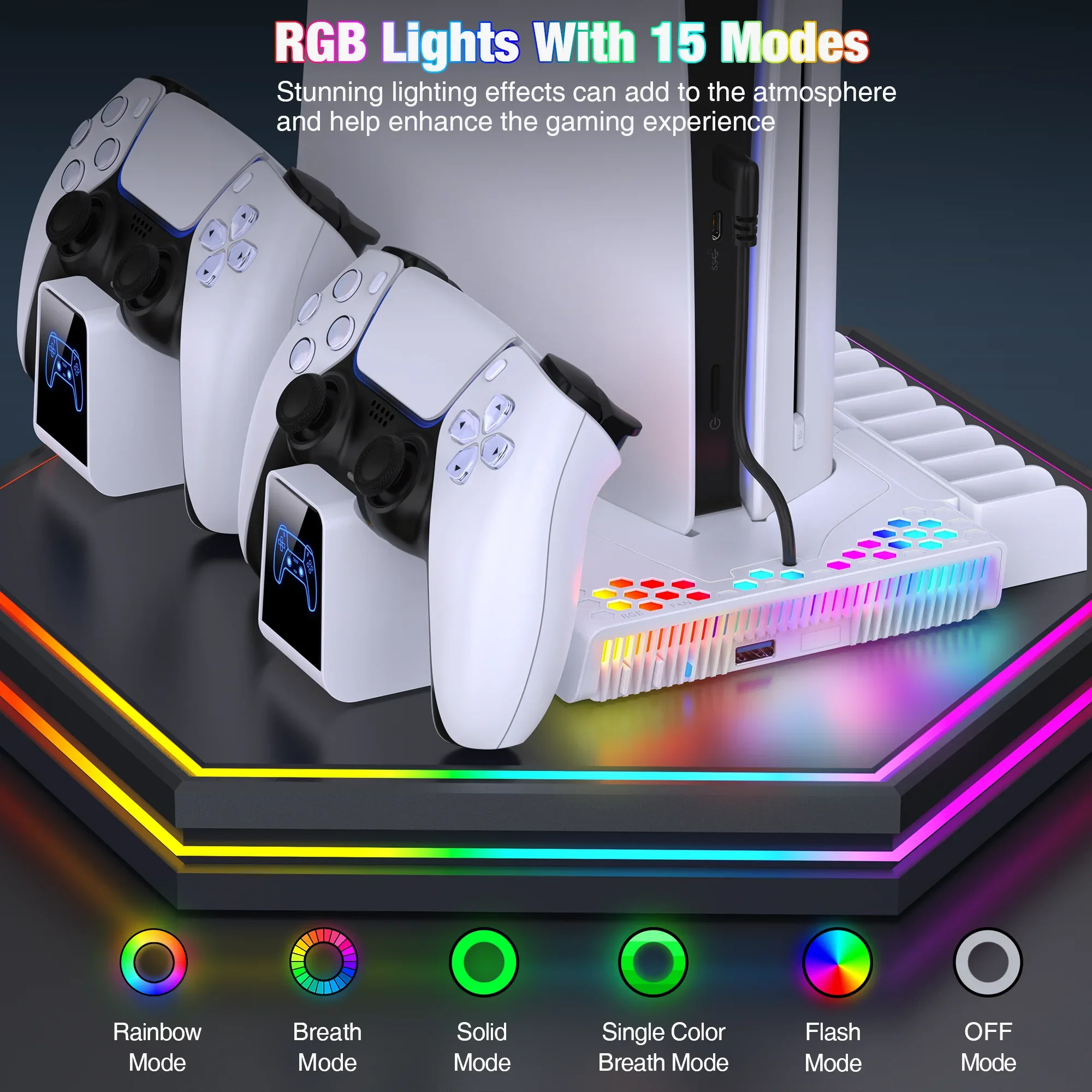BEBONCOOL S3000 RGB Vertical Stand Cooling Station Controller Charger For PlayStation 5 Slim/PlayStation 5 Digital/Disc