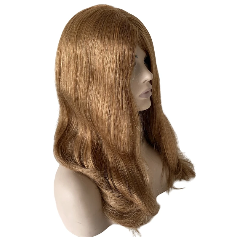 

22 inches Brazilian Virgin Human Hair Kosher Wig Silky Straight Honey Blonde Color 27# Jewish Wigs for White Woman