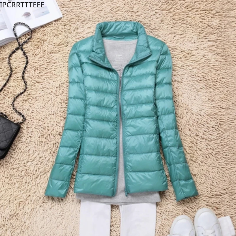 

Women 90% White Duck Down Jacket Autumn Female Ultra Light Down Jackets Slim Solid Long Sleeve Hooded Parkas Candy Color