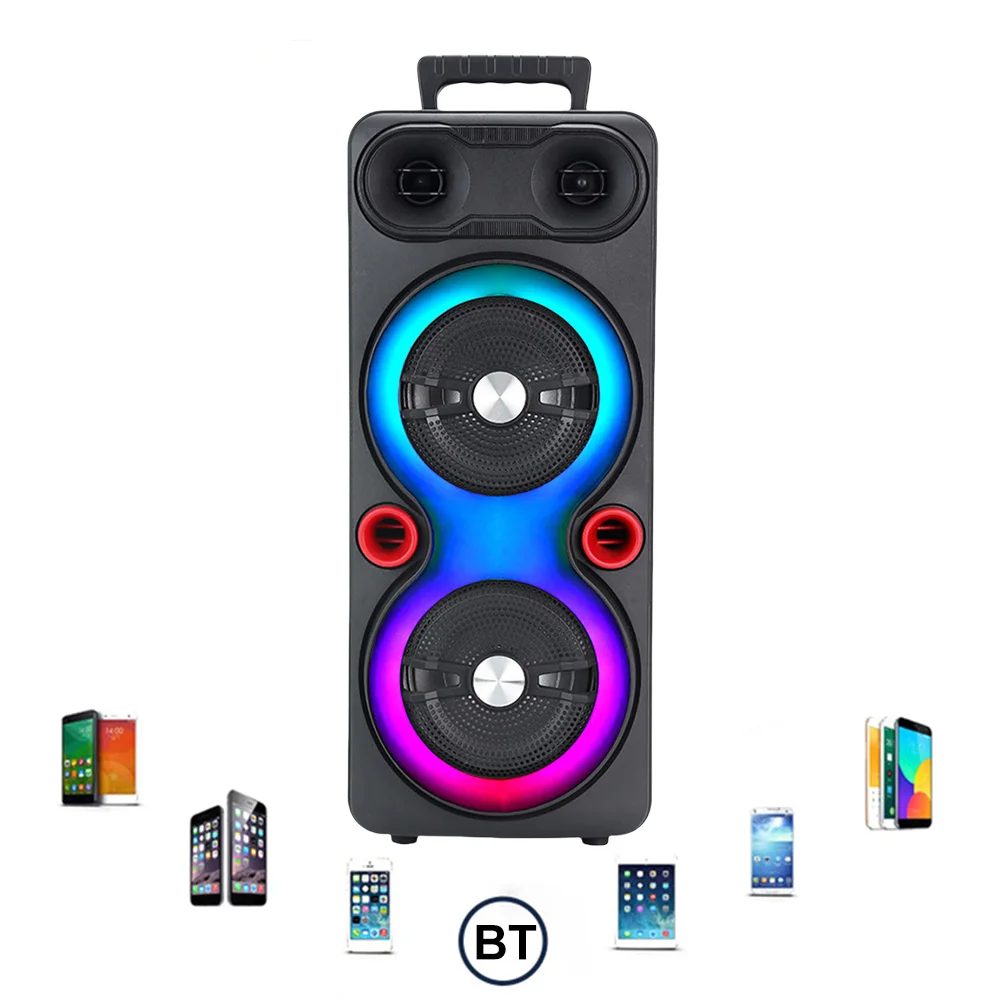 Dual Subwoofer Speakers Bluetooth-Compatible 5.0 6.5 Inch Stereo Subwoofer LED AUX Karaoke Machine Heavy Bass DJ System