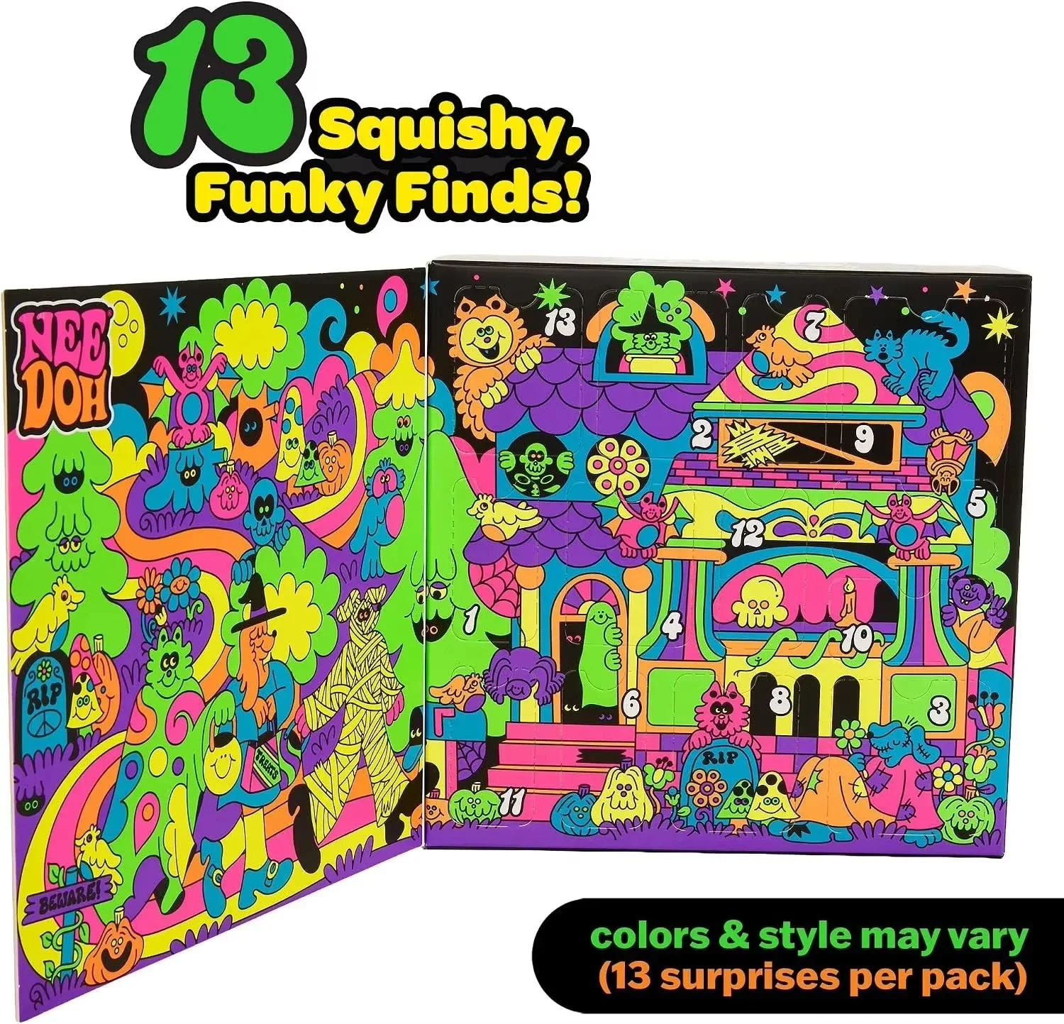 Needoh 13-Day Halloween Advent Calendar Funky Frights Theme Spooky Squishy Slow Rise Stress Relief Toys Countdown Gift Box