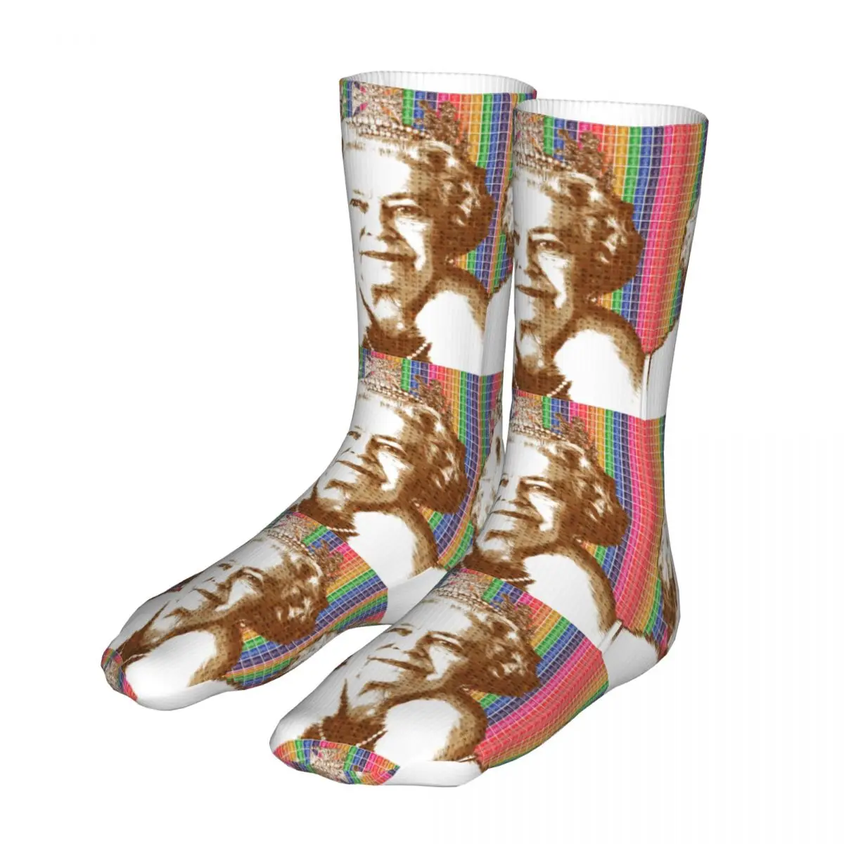 Uomo Ciclismo The Scrabble Queen Rainbow Socks Cotton Compression Queen Elizabeth Ii British Royal Crown Woman Sock