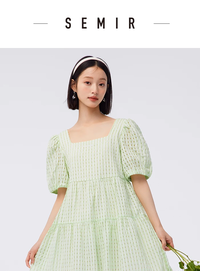 Vestido de mujer con textura a cuadros, fresco, de verano, nuevo, con cuello cuadrado, para bebé, dulce