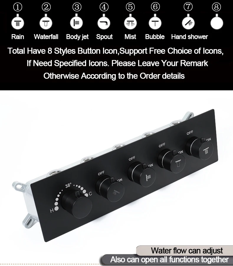 Description Picture 3 of itemBathroom Brass Shower Faucets Concealed Shower Mixer Tap Black Wall Valves Thermostatic Shower Controller Bath Accessories