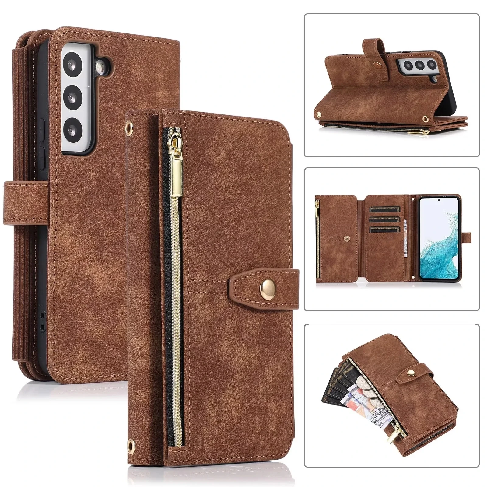 

Zipper Wallet Flip Leather Cover For Samsung Galaxy A15 A35 A55 A05S A14 A34 A54 A13 A23 A33 A53 A52 A72 A32 A22 Multi Card Case