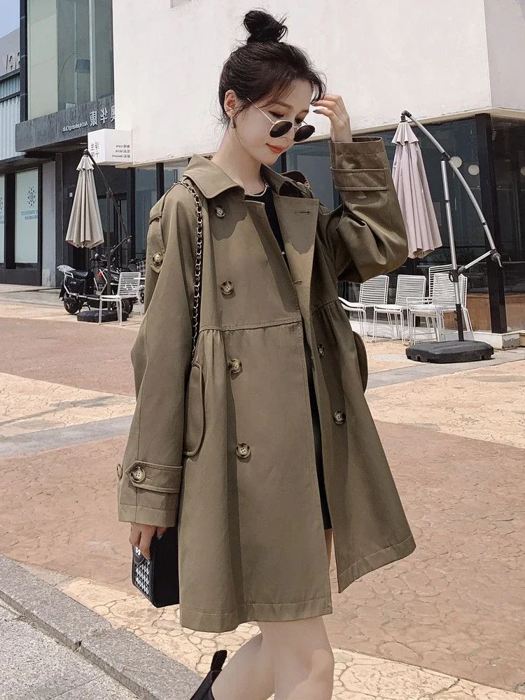 

Trench Coat MIDI Style Coats and Jackets Women Solid Color Long Tops New Autumn 2023 Korean Loose Fashion Elegance Office Lady