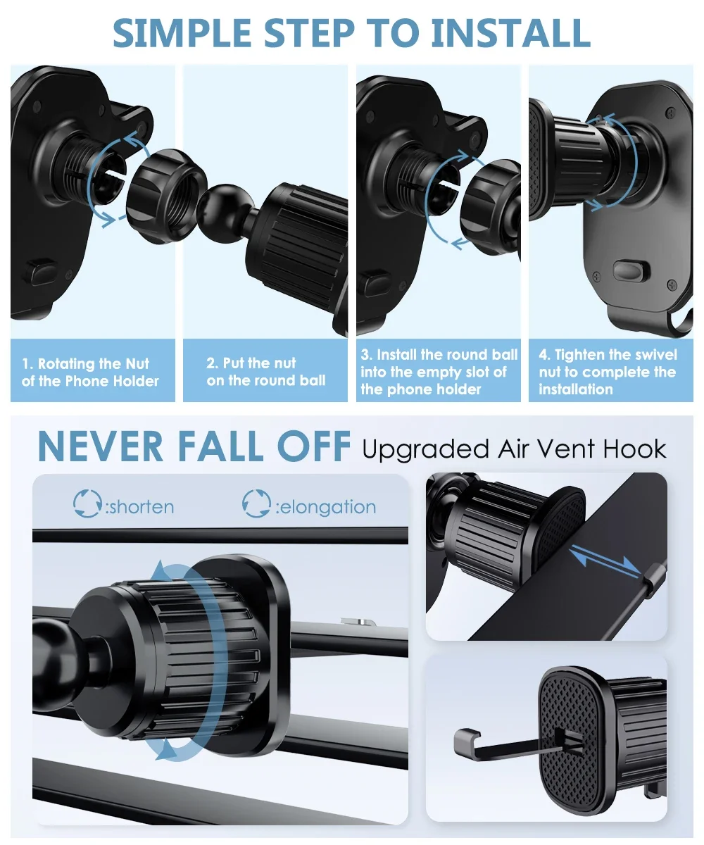 Car Phone Holder Air Vent Mount with 360 Degree Rotation