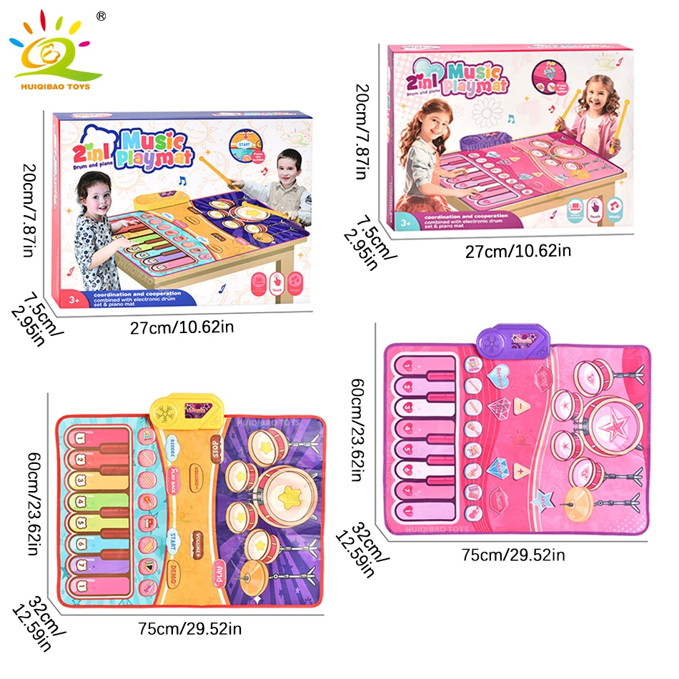 3IN1 Multifunctional Music Play Mat Piano Keyboard Dance Floor Drum Game Playmat Sensory Education Toys for Children Kids Gifts 2