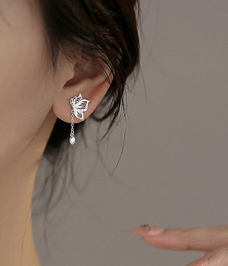 925 Sterling Silver Hollow Butterfly Stud Earrings For Women Luxury Designer Jewelry Wholesale Accessories Prevent Allergies