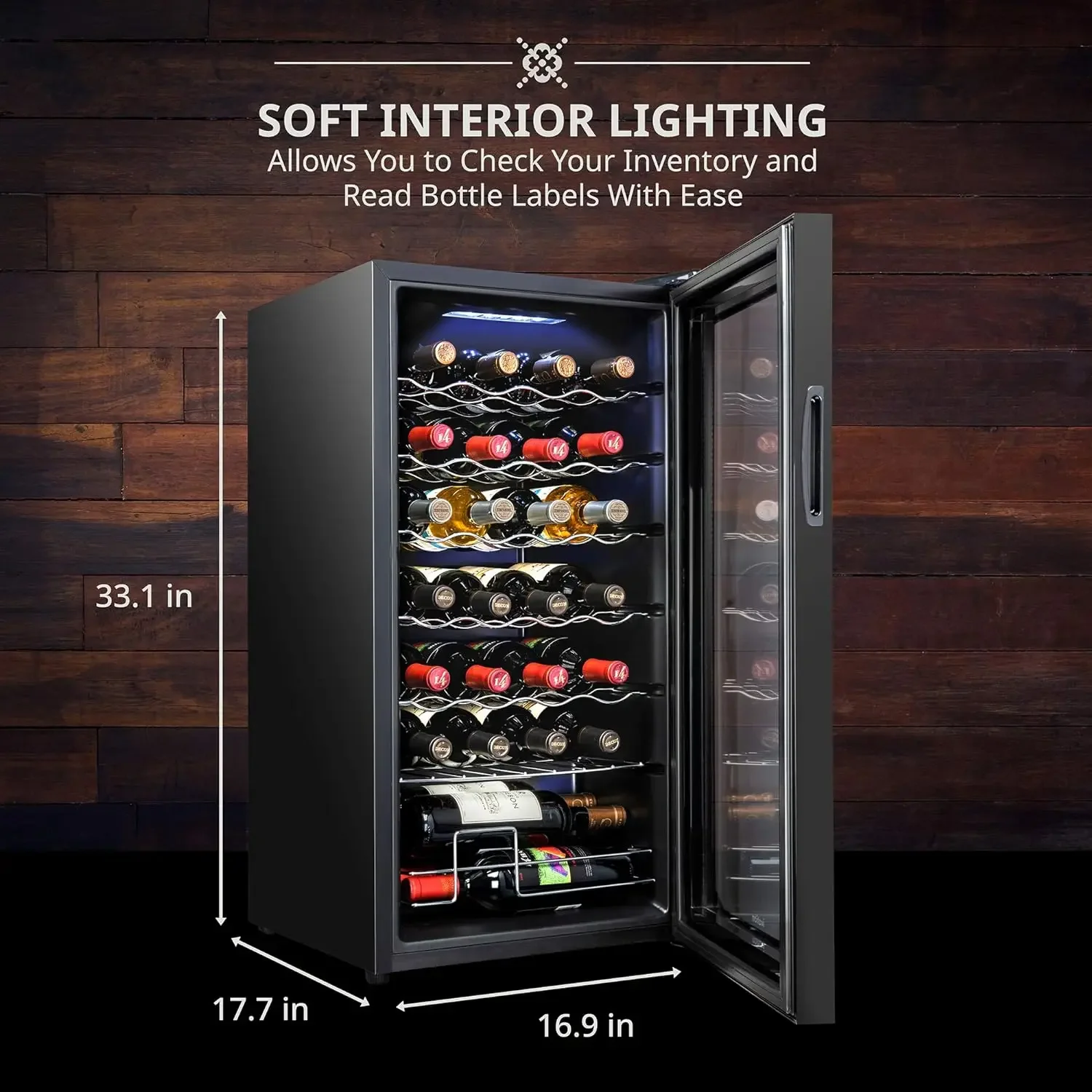 28 Bottle Compressor Wine Cooler Refrigerator W/Lock Large Freestanding Wine Cellar for Red White Champagne or Sparkling
