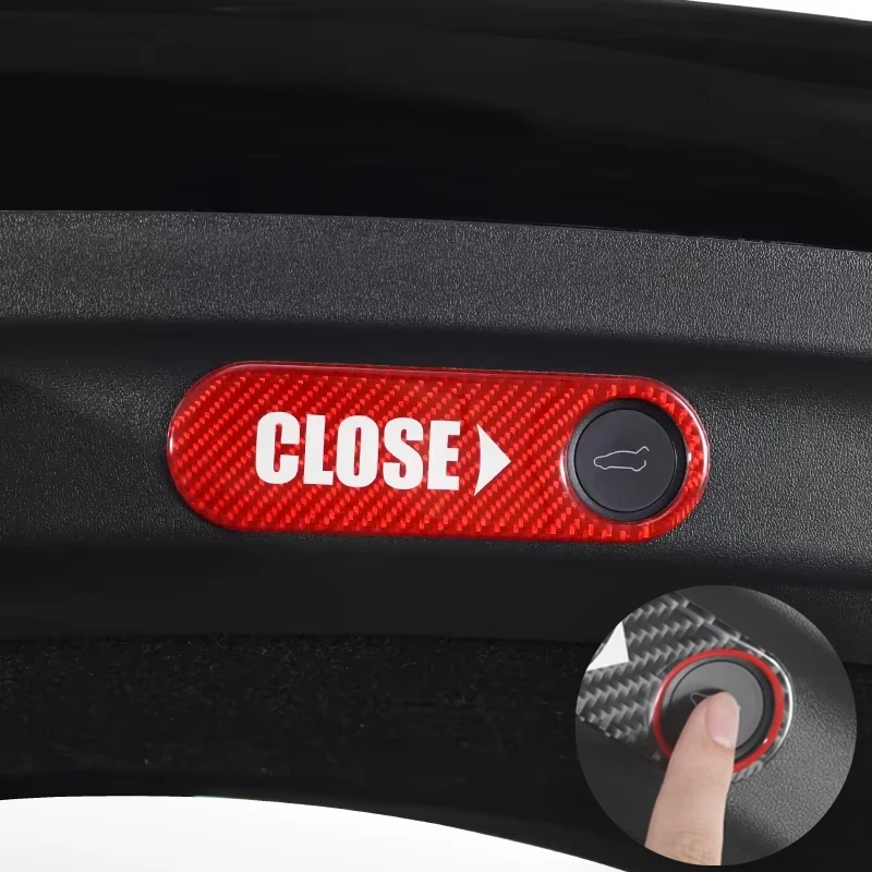 테슬라 모델 3 모델 Y 2018-2022 카본 파이버 리어 트렁크 스위치 버튼 프롬프트 스티커 트림 자동차 인테리어 튜닝 액세서리