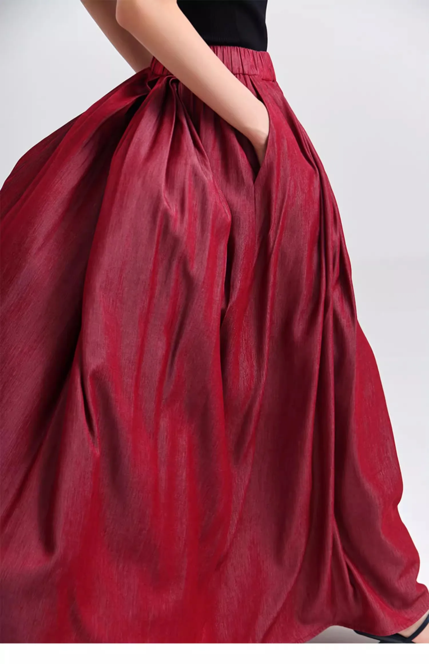 

Women's Runway Fashion Brand Spring Summer Designer High Quality A-line Skirt Female High Waist Wine Red Skirt TB1607