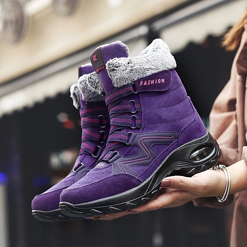 

Winter Leather Women Boots High Quality Plush Warm Snow Comfortable Ankle Outdoor Waterproof Sneakers