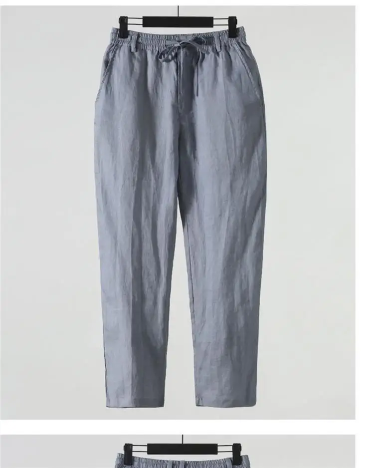 Solid Color Linen Pants Men's Loose Cotton Linen Casual 9 Points Pants Spring Summer Home Straight Soft Comfortable Trousers