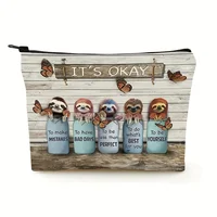 Sloth Butterfly Linen Fabric Cosmetic Bag Landscape Print Stylish Makeup Travel Organizer Gift Lightweight Coin Purse for Women 1