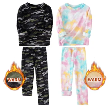 2-piece Children's Autumn/Winter Warm Flannel Sports Comfort Set Boys And Girls Casual Long Sleeved Top Soft Straight Leg Pants 1