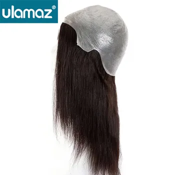 Parrucche piene di capelli umani in PU Parrucche da donna per capelli neri naturali Parrucca per capelli naturali reali con densità del 180% Doppi nodi Parrucca piena di pelle femminile