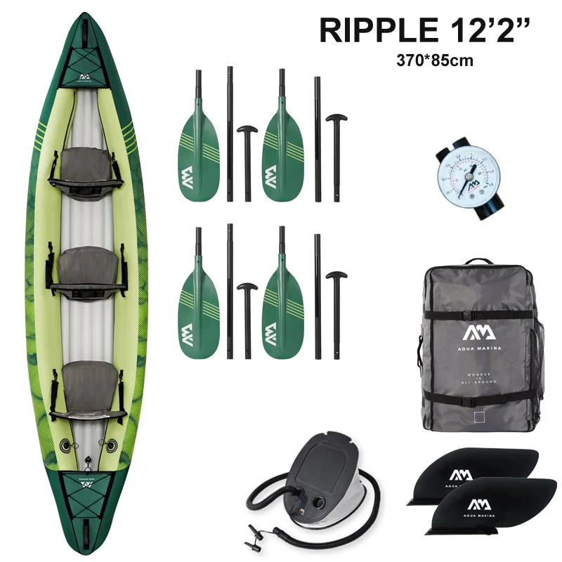 RIPPLE inflatable canoe boat fishing sport kayak 3 person pvc dinghy raft aluminium 2 in 1 paddle foot pump seat PVC laminated