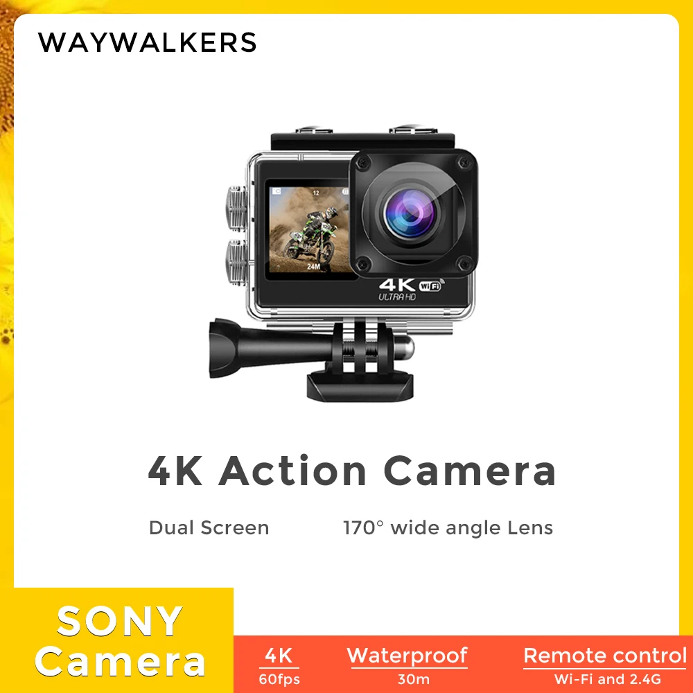 Action Camera Sony Lens 2.0-inch Lcd Eis Dual Screen 4k 60fps 20mp 