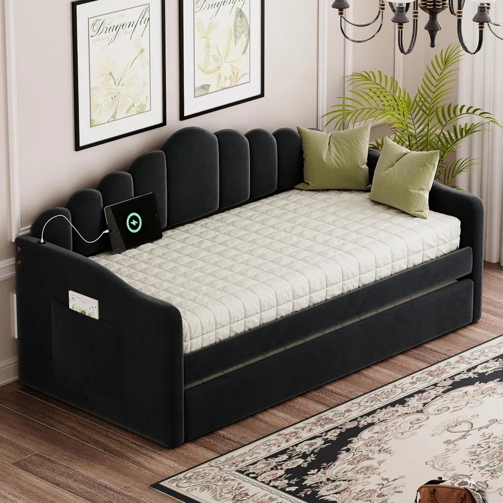 Velvet Twin Daybed with Trundle 3