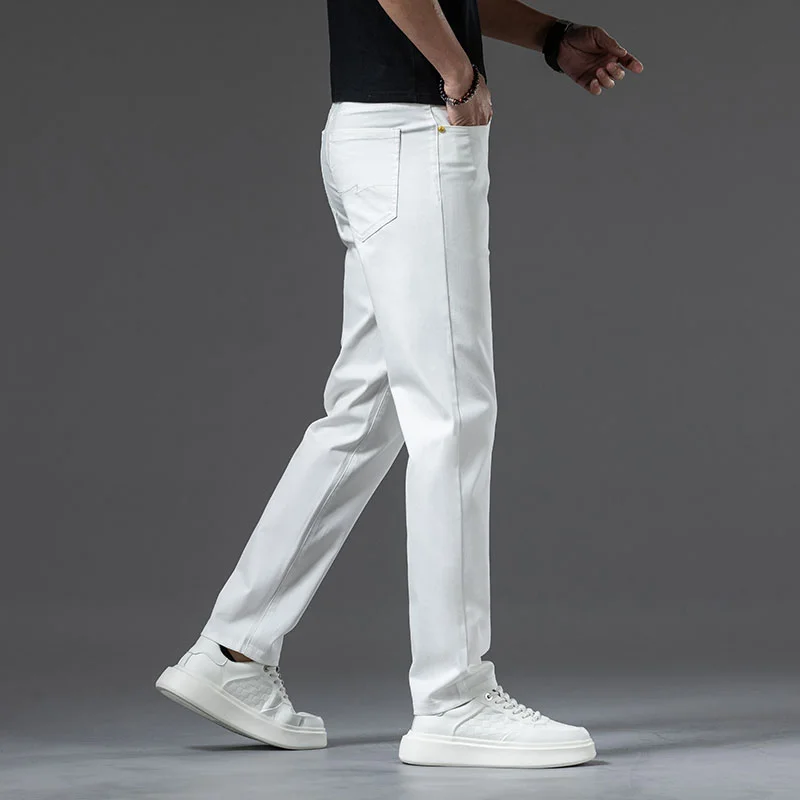 Summer New Jeans Cotton Off-white Men's Brand Clothing Stretch Straight Business Fashion Denim Long Pants Classic Style Male 3
