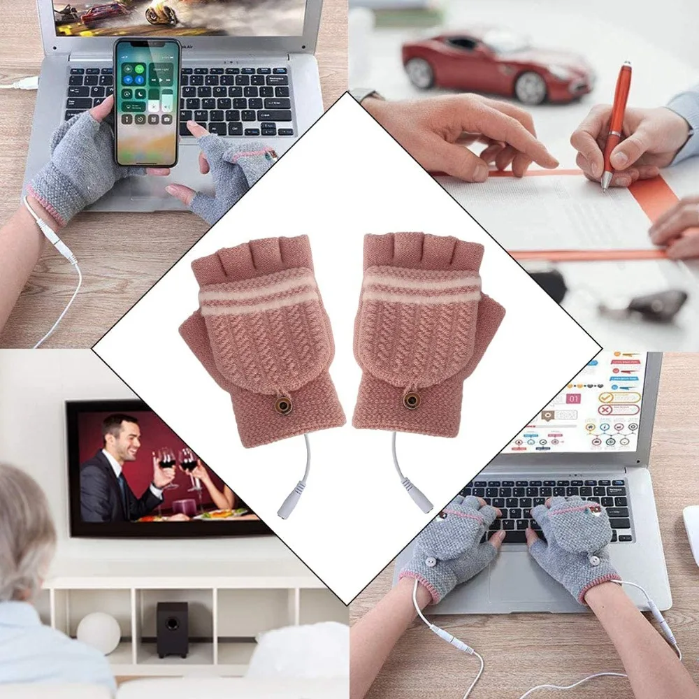 

Half-finger Heated Gloves Double-sided Heating USB Electric Warmth Fingerless Mittens Cold-proof Work&Study USB Heating Gloves