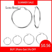 LUXUSTEEL 1Pair/2Pcs Stainless Steel Hoop Earrings For Women Men Gold Silver Color Round Circle Huggies Earrings 10mm to 65mm