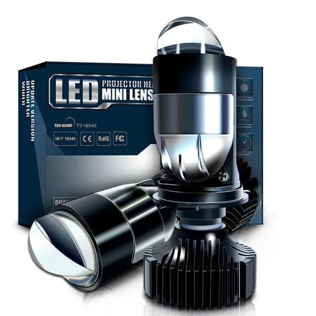 Stella – Mini lentille LED H4, phare pour voitures, projecteur à faisceau haut et bas, ventilateur Turbo, éclairage blanc 6000k 