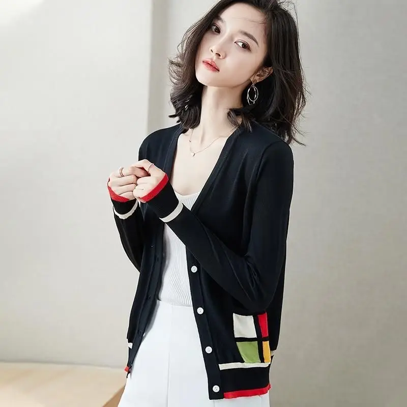 오피스 레이디 스웨터 단색 상의, 얇은 빈티지 코트, 캐주얼 단색 버튼, 긴팔 가디건, 가을 겨울