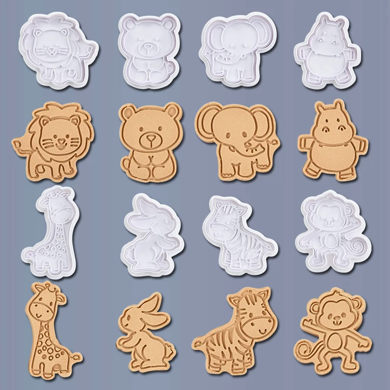 

4Pc/Lot Jungle Animal Cookie Mold Lion Elephant Giraffe Embossed Cookie Cutter Mould for Jungle Birthday Party Decor Baking Tool