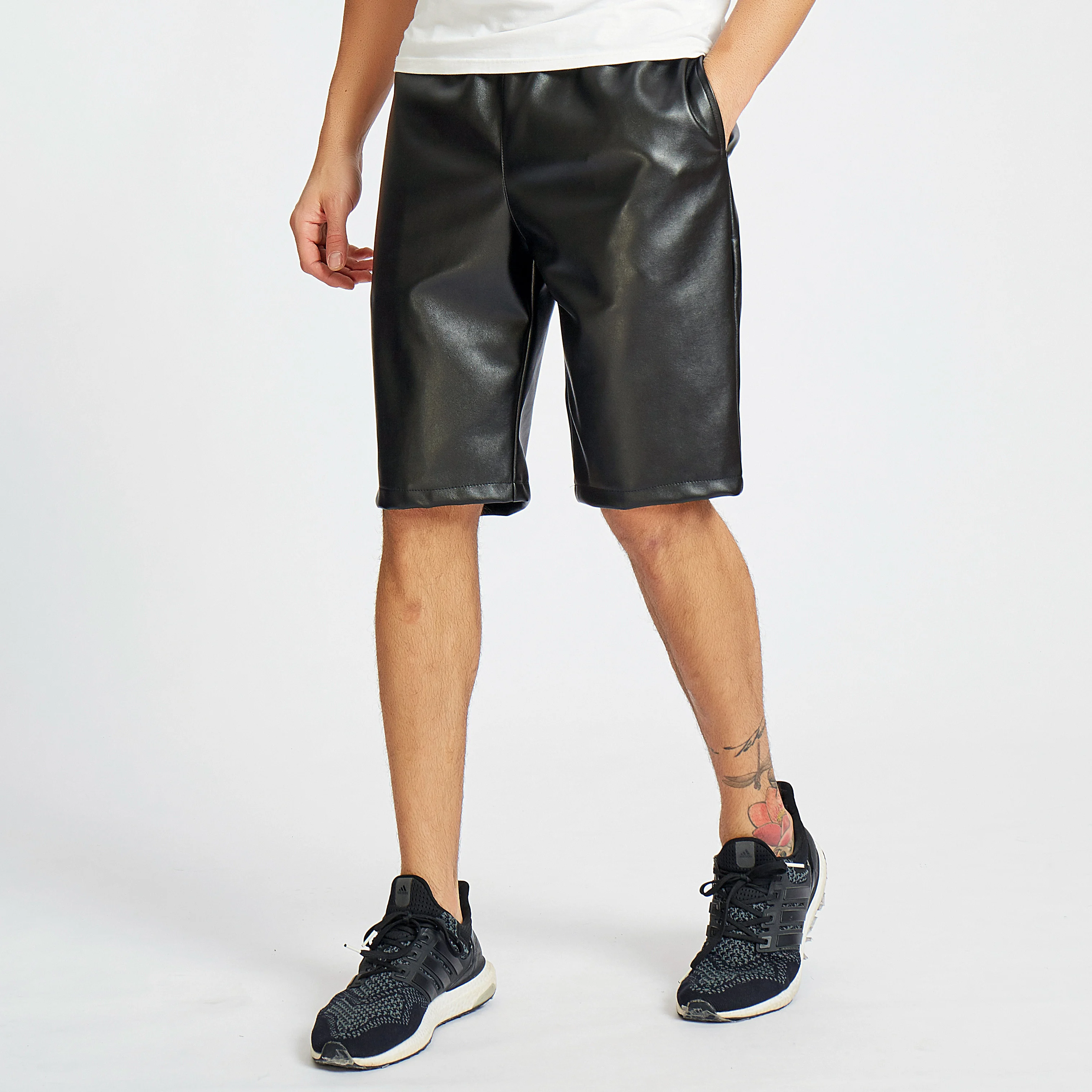 Men's Leather Shorts Elastic Fashion PU Leather Short Pants Dance & Party 5