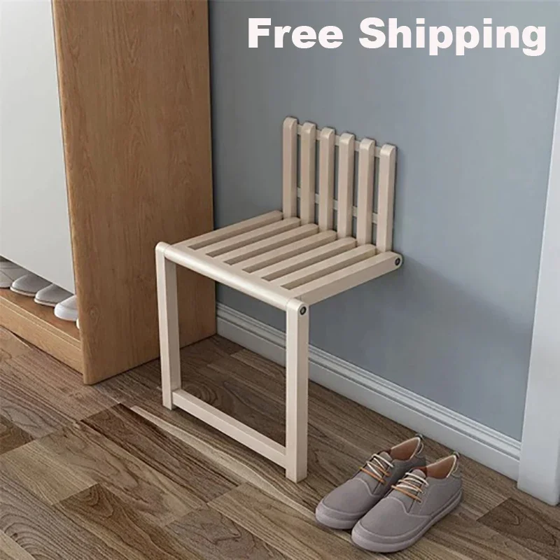 Folding Chair Wall Mounted Invisible Shoe Changing Stool Solid Wood ...