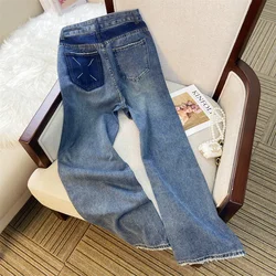 Vintage Blue Jeans Women's Spring And Summer New Casual Simple Neutral High Waist Wide Leg Pockets Denim Trousers Femal